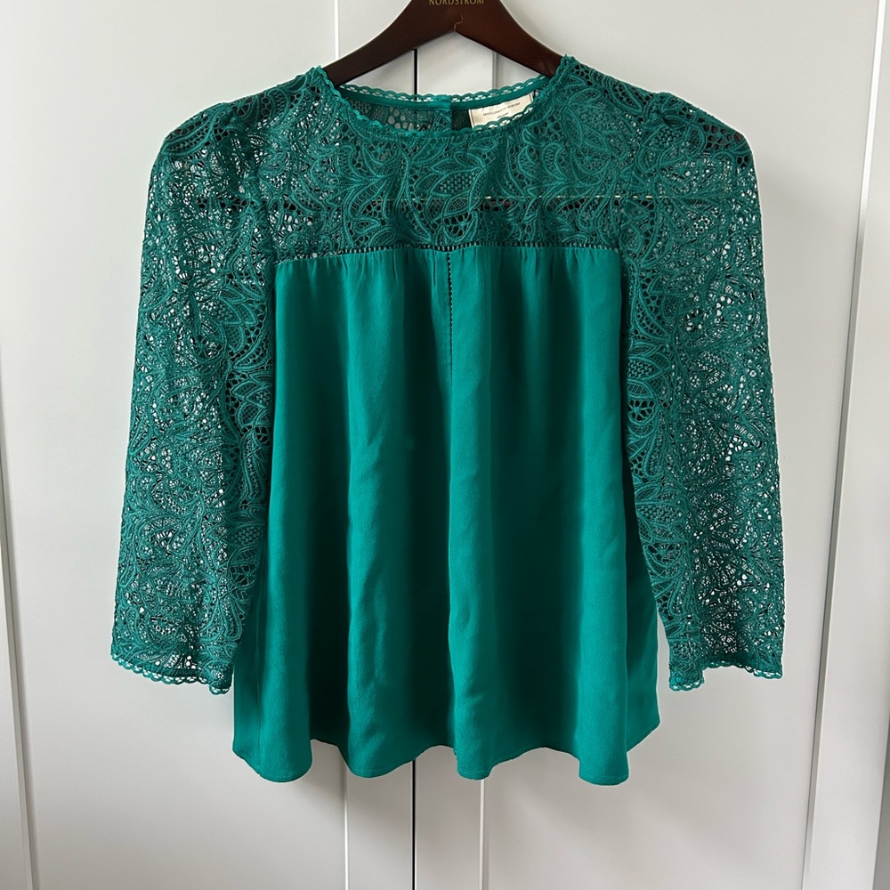 Holiday blouse lace accents